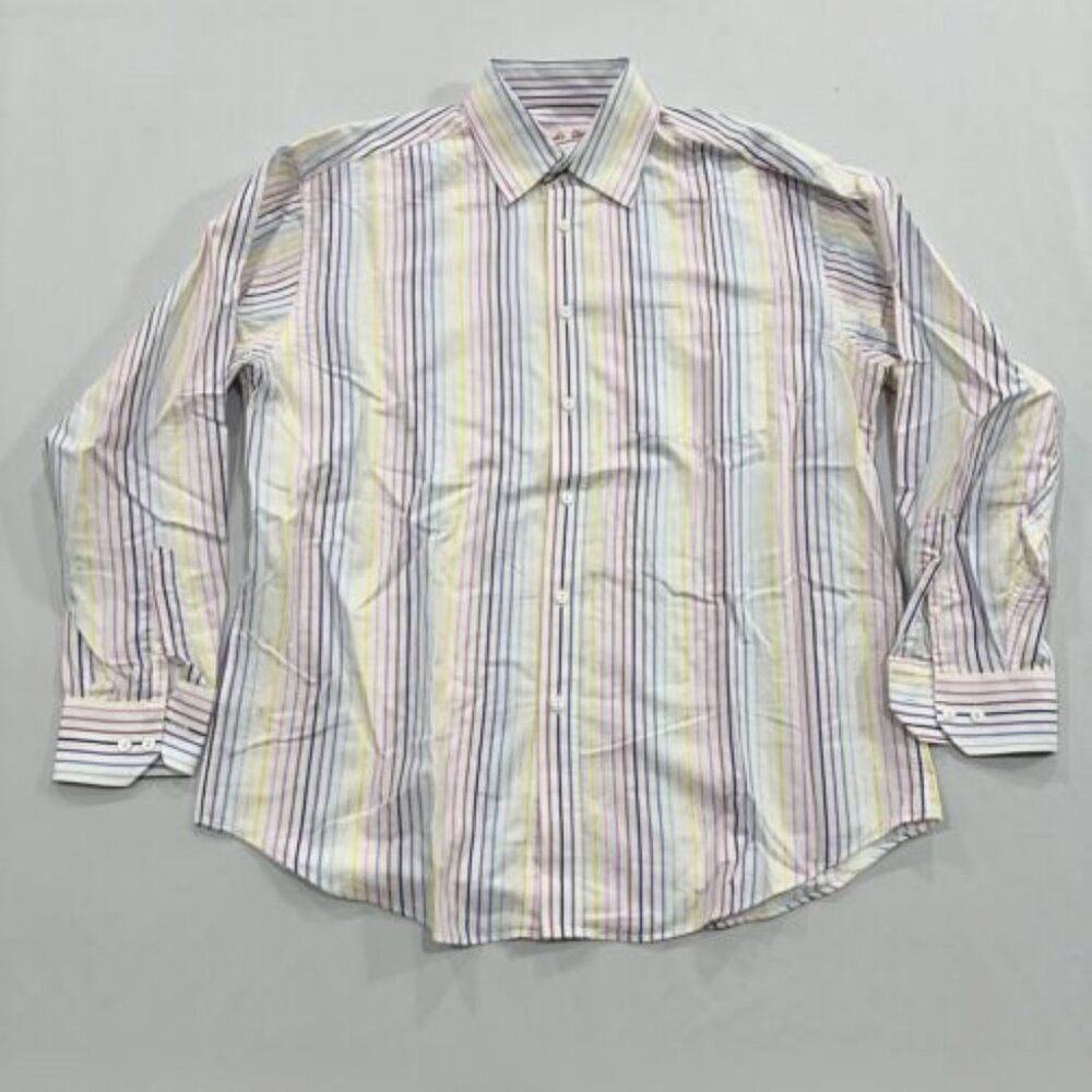 Bugatchi Uomo Mens Button Shirt, Multicolor Stripe, Size L, Cotton Long Sleeve